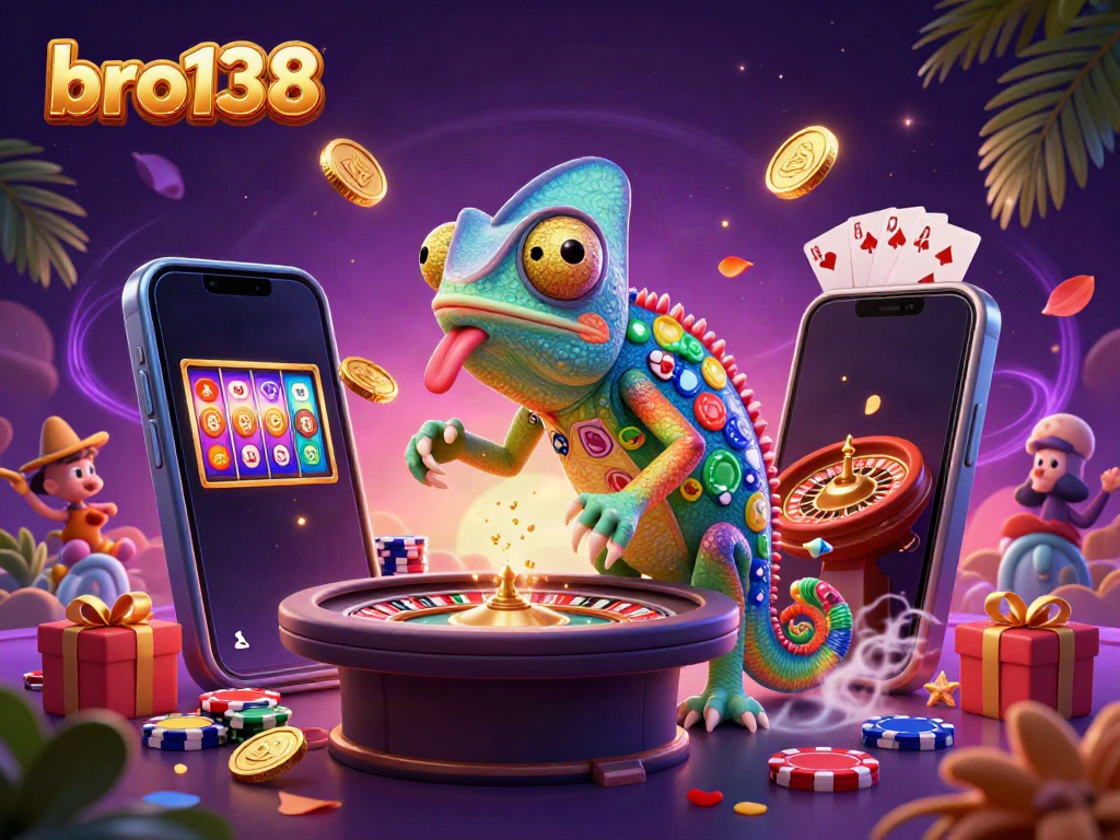Catch winning opportunities at bro138 with an engaging casino-themed illustration showcasing vibrant game elements.