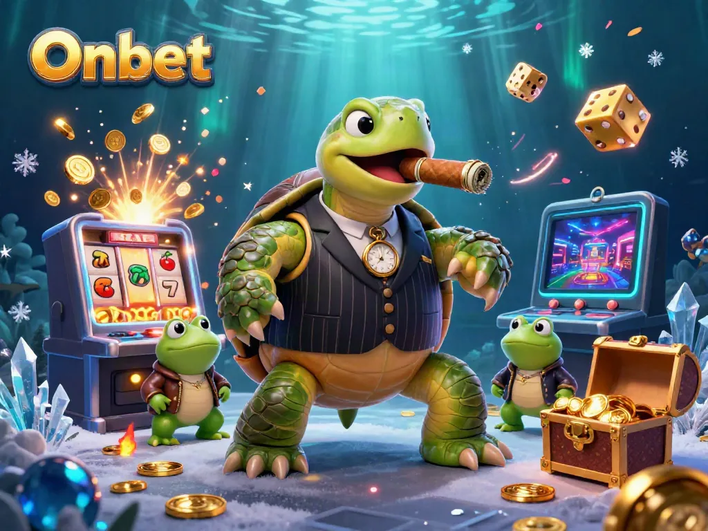 Engage with Onbet's thrilling gaming world portrayed through a vibrant 3D cartoon scene featuring adventure and excitement.