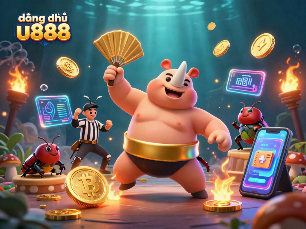 Engage in đăng ký u888 to win with a dynamic 3D illustration of a sumo beetle champion.