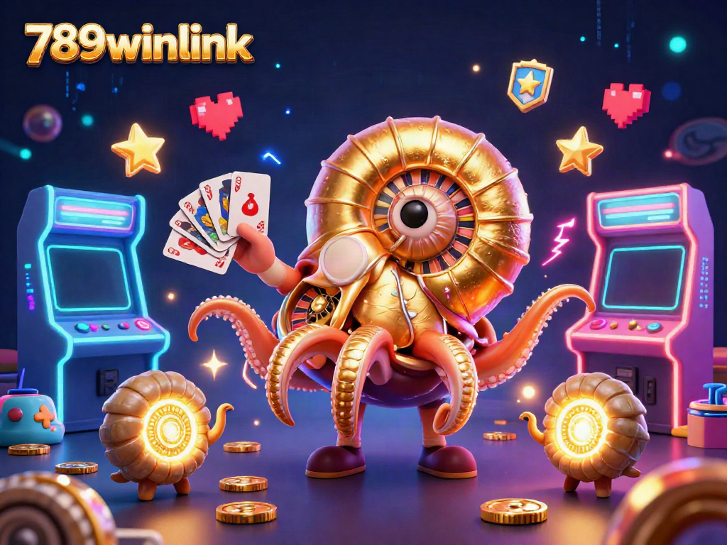 Engage with 789winlink in this vibrant 3D casino scene featuring a giant nautilus roulette, dynamic game elements.