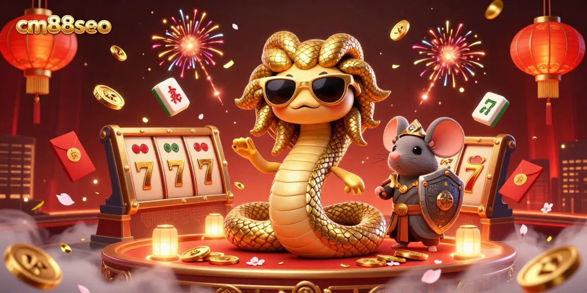 Experience the vibrant energy of cm88seo in this 3D casino scene featuring Medusa and a warrior mouse.