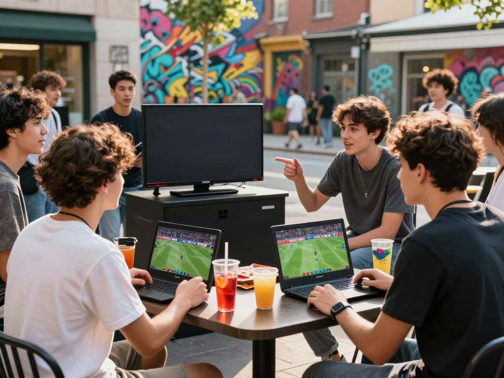Youthful friends enjoying gaming and sports at an urban setup, depicting the excitement around peh888.