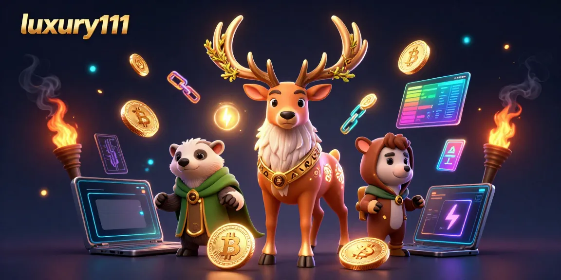 Experience luxury111 gambling with a druid stag and magical elements in a vibrant 3D illustration.