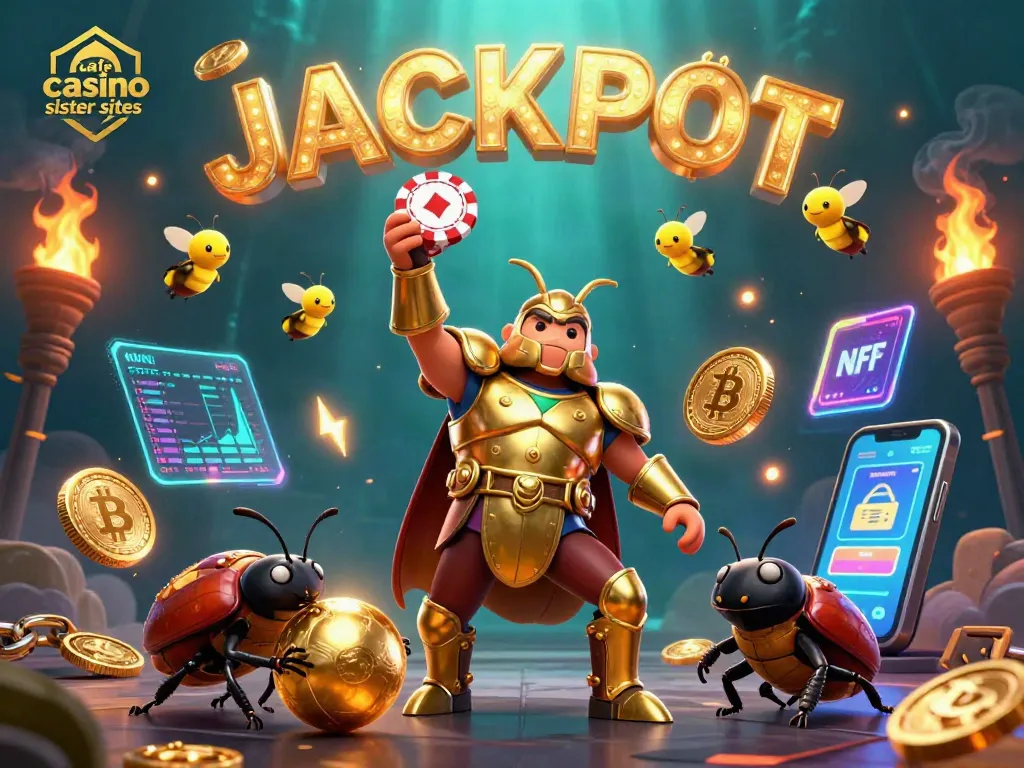 Engage with cafe casino sister sites and unlock new gaming adventures with a cartoon hercules beetle in a winning moment.