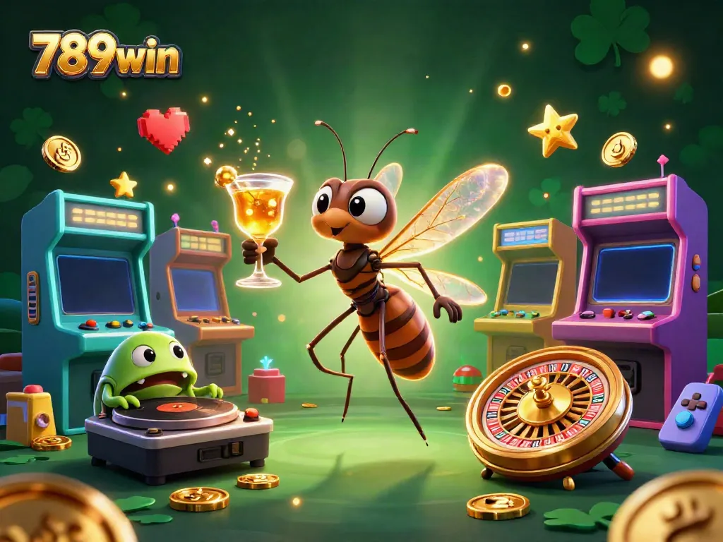 Engage with 789win as a lively cartoon casino scene filled with vibrant gambling elements.
